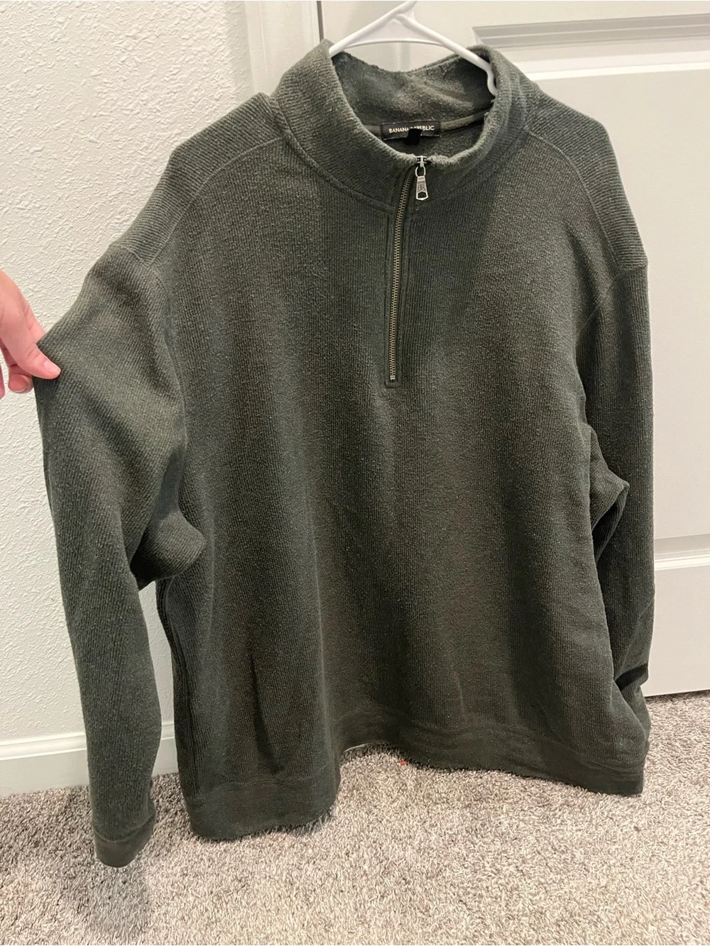 Banana Republic Men's Dark Green/Gray  Half-Zip Sweater
